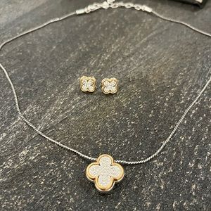 Brighton gold and silver pave clover necklace and earrings